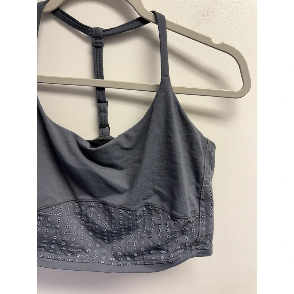 PrAna's Faro Bralette in Chalkboard Grey Medium Eyelet Halter T Back Stretch
